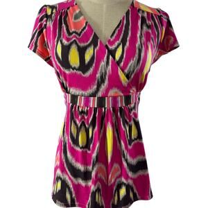 "ATTENTION"‎ Y2K, BABYDOLL TOP, IKAT PATTERN,TIE BACK, V-NECK,90'S